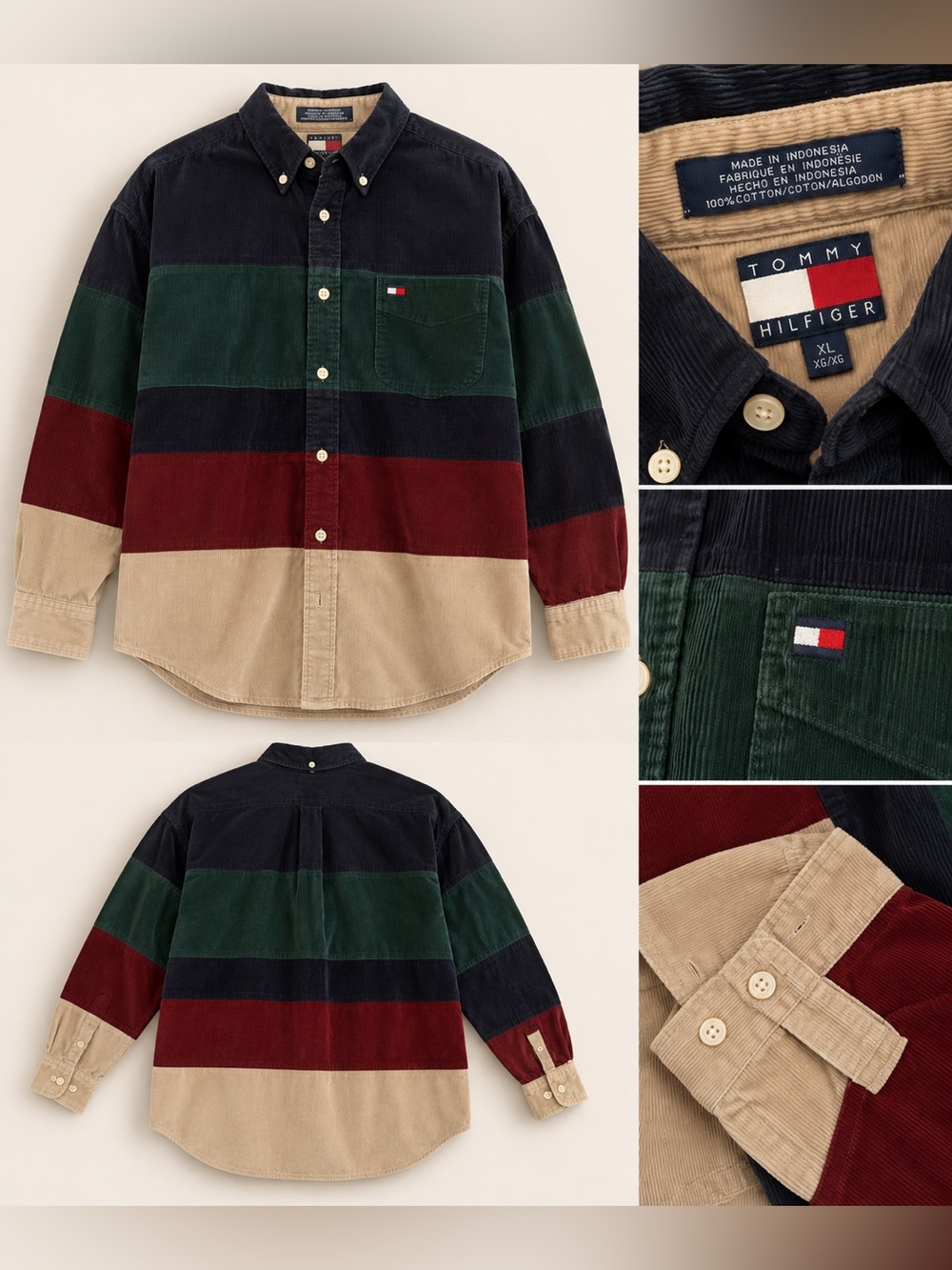 Tommy Hilfiger corduroy Stripe Button-Down Shirt - Navy/Green/Burgundy/Tan